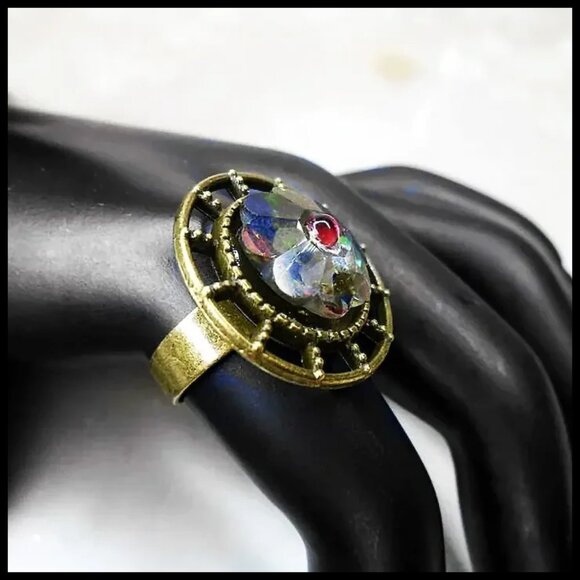 Rainbow Ring, Vintage Glass Stone - Special One of a Kind - Picture 6 of 12